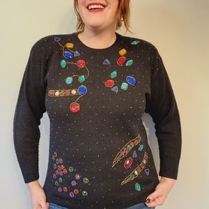 90s Glam Argenie Black Sweater with Beading and Jewel Details